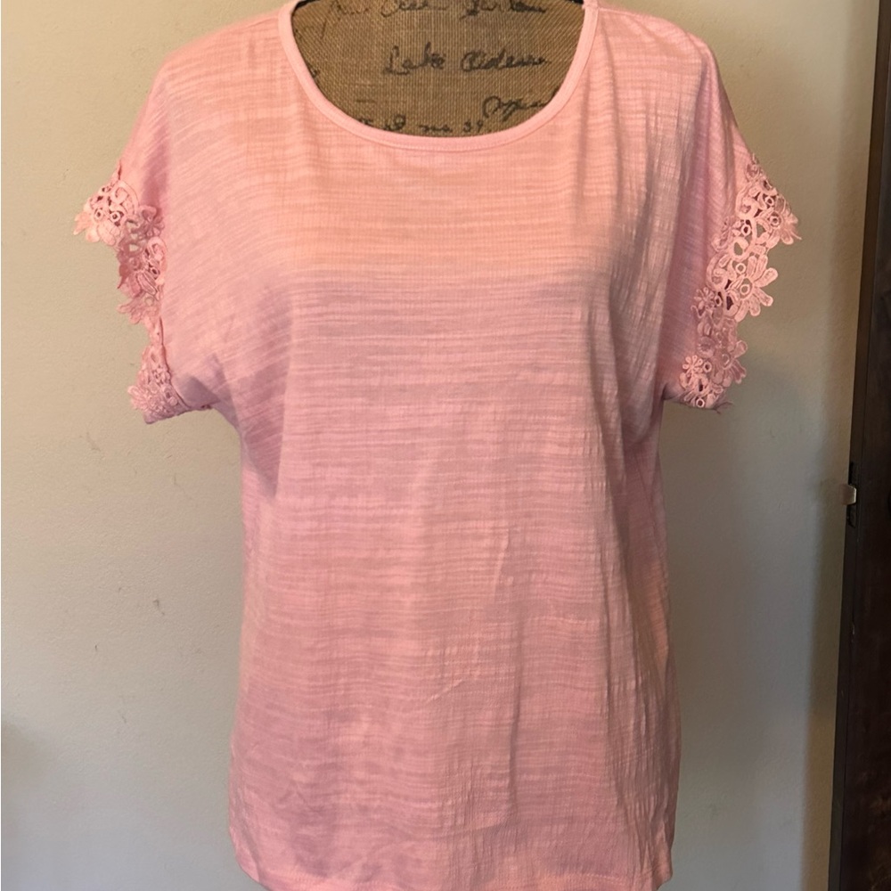 Pink Lace Sleeve Women's Top
